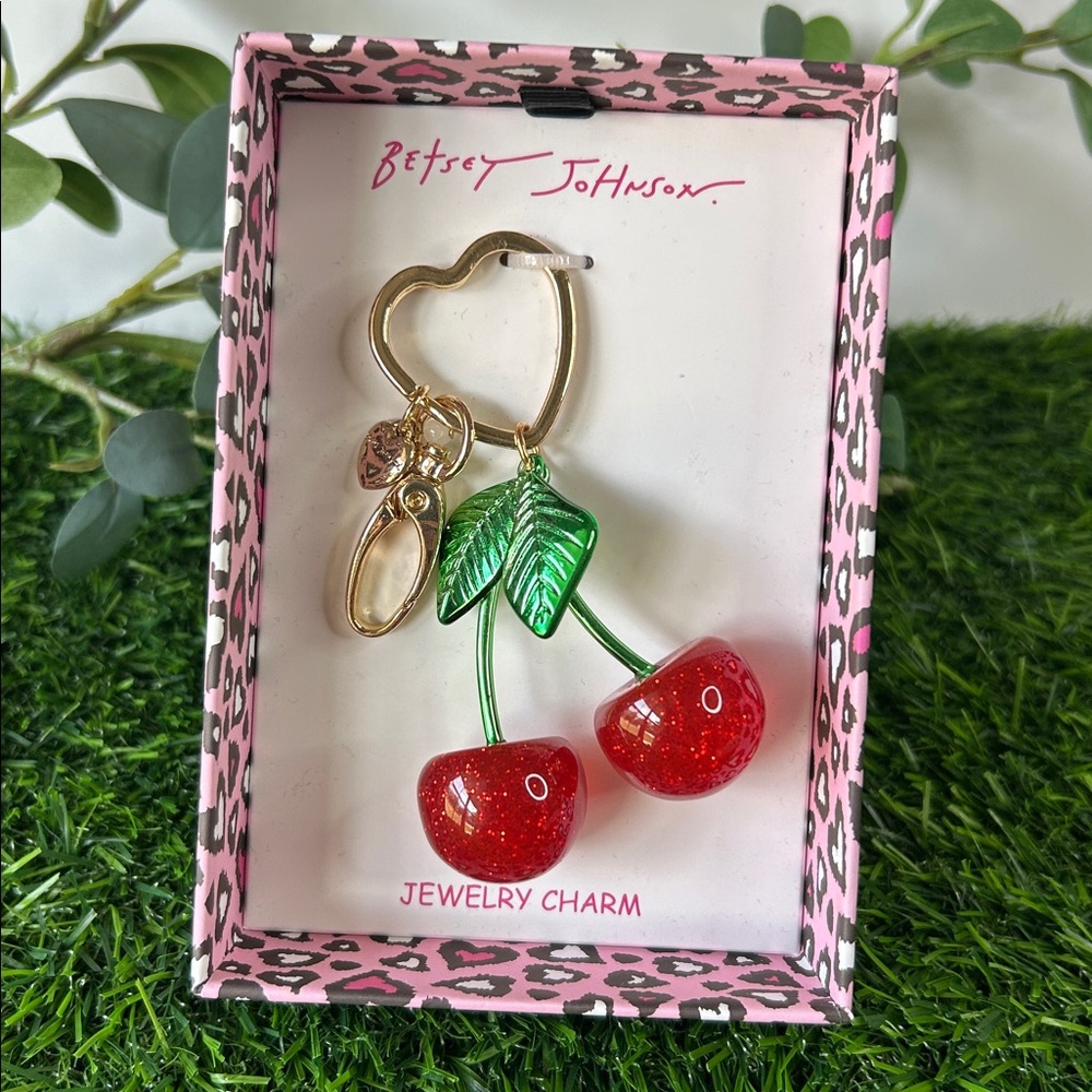 NIB Betsey Johnson Red Cherry Charm Keychain Bag Charm
